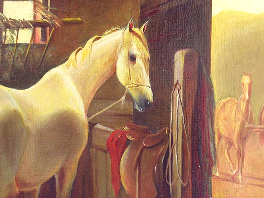 "Pferde und Fohlen im Stall", Emil Volkers